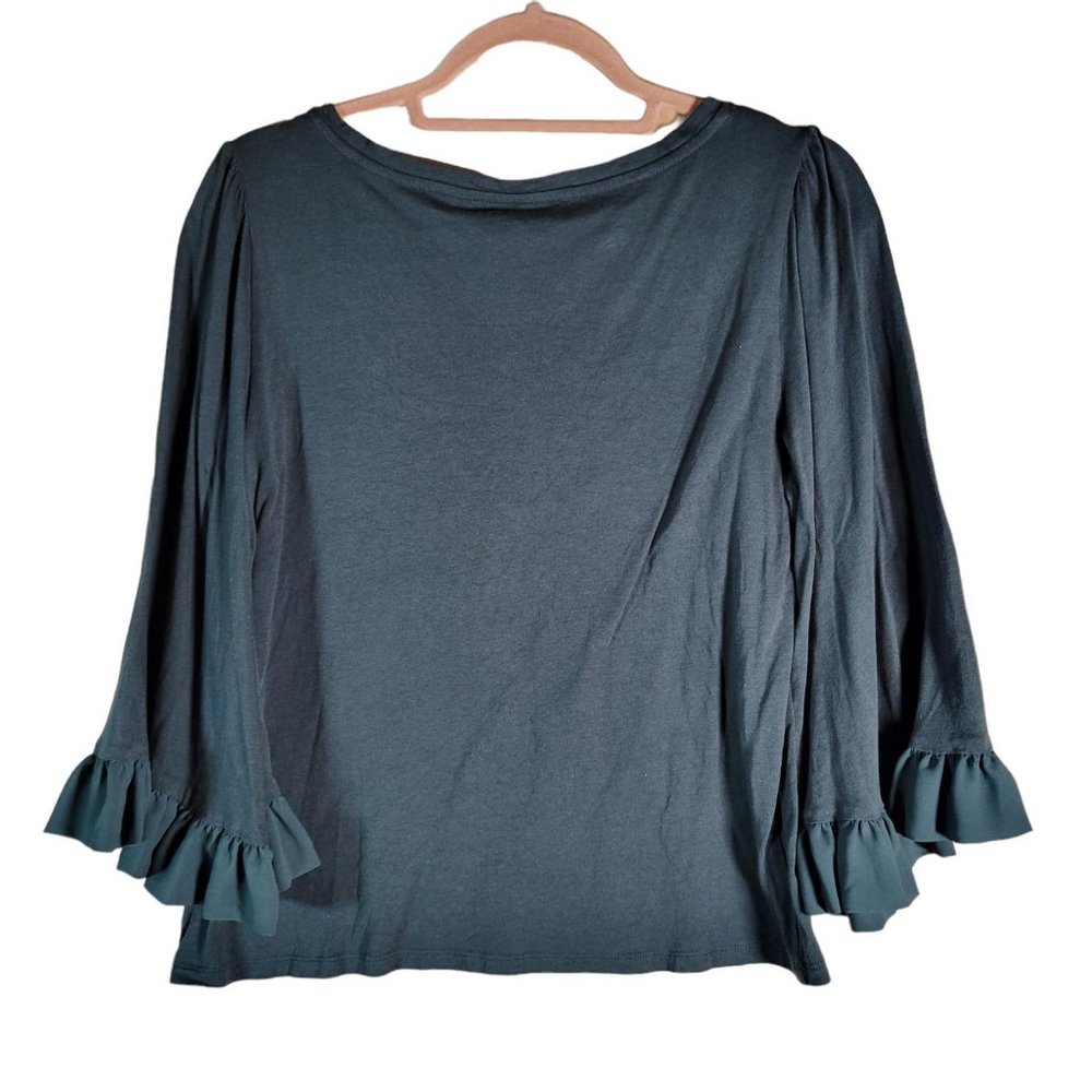 MICHAEL BY MICHAEL KORS Green Pullover Tunic Ruffled Sleeves Shirt Women Size M - Picture 2 of 10